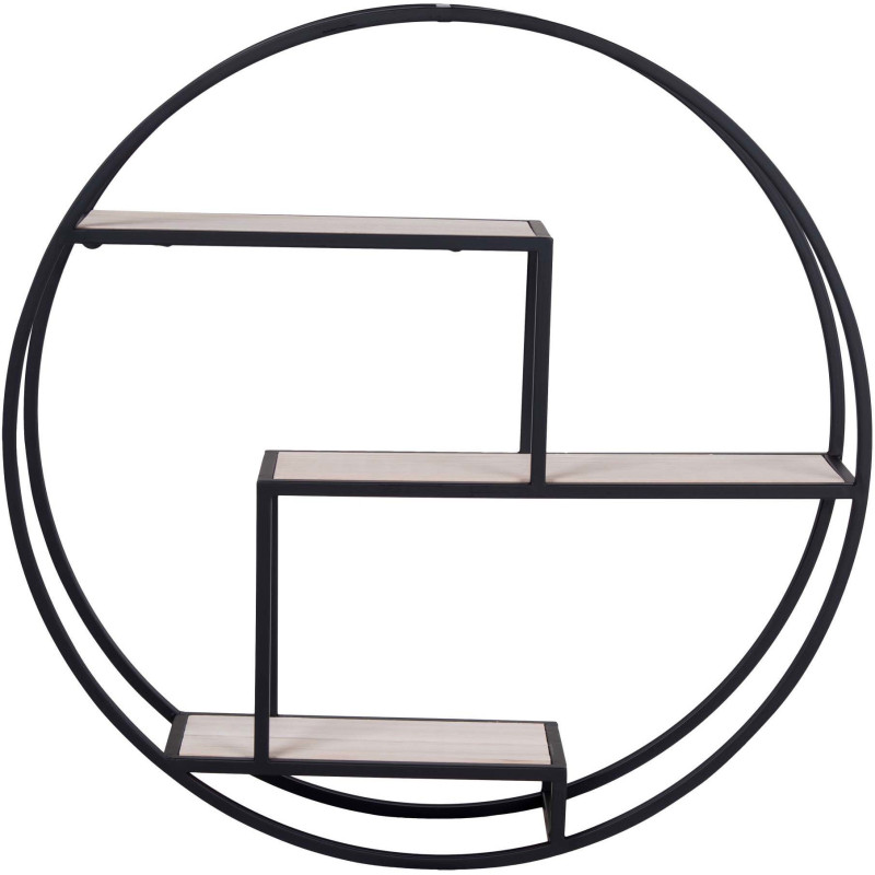Étagère murale ronde 3 niveaux Métal Noir Bois de paulownia Naturel Rotterdam - 3