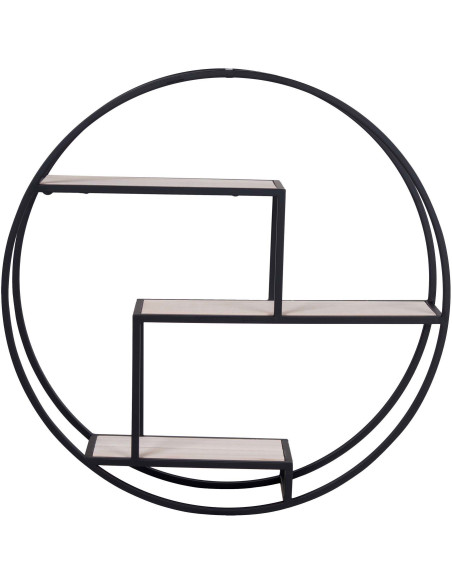 Étagère murale ronde 3 niveaux Métal Noir Bois de paulownia Naturel Rotterdam - 3