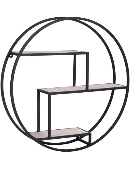 Étagère murale ronde 3 niveaux Métal Noir Bois de paulownia Naturel Rotterdam - 4