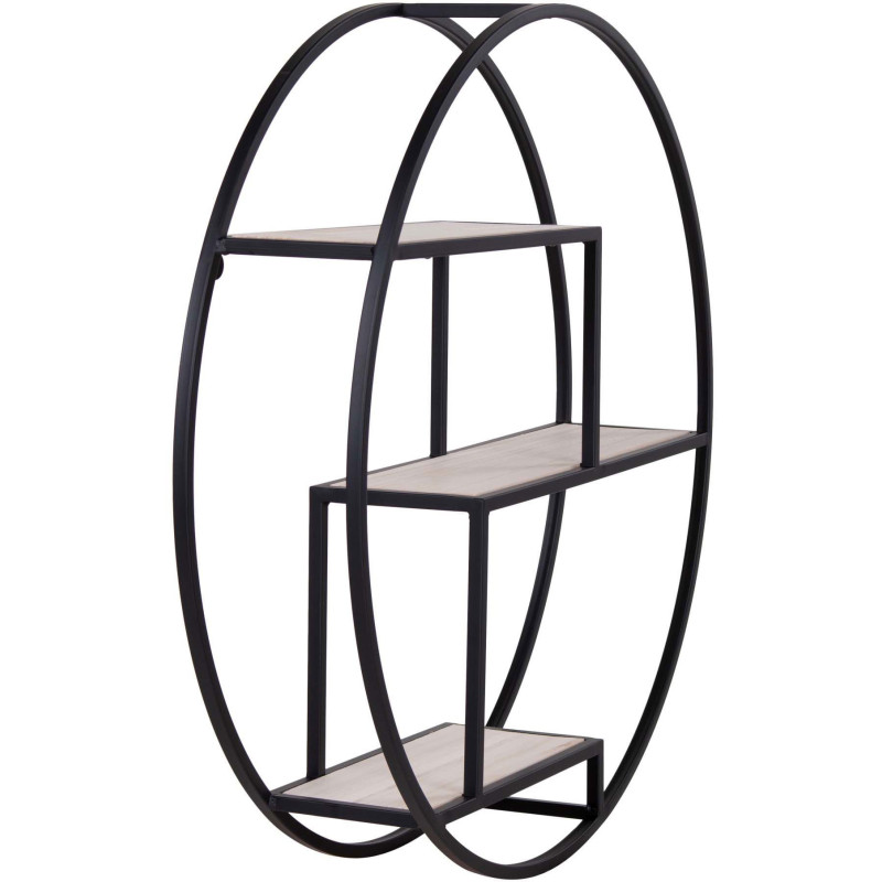 Étagère murale ronde 3 niveaux Métal Noir Bois de paulownia Naturel Rotterdam - 5