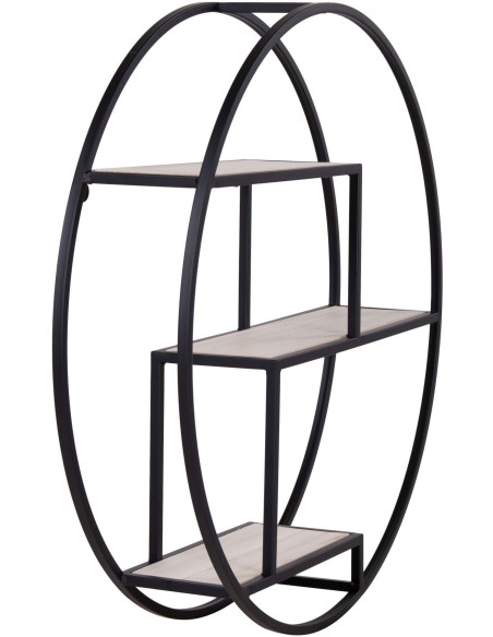 Étagère murale ronde 3 niveaux Métal Noir Bois de paulownia Naturel Rotterdam - 5
