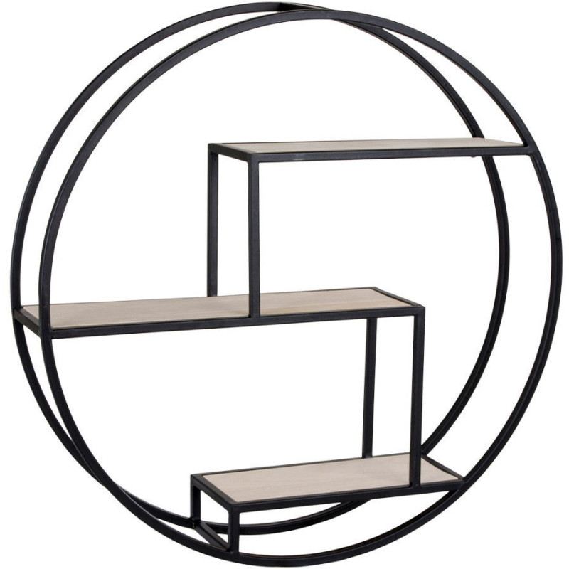 Étagère murale ronde 3 niveaux Métal Noir Bois de paulownia Naturel Rotterdam - 6