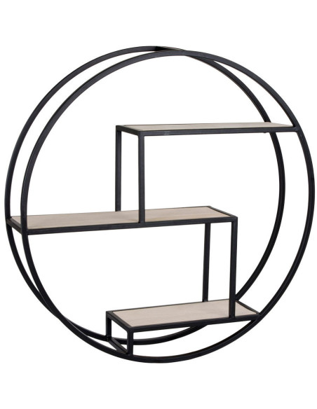Étagère murale ronde 3 niveaux Métal Noir Bois de paulownia Naturel Rotterdam - 6
