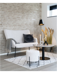 Table basse moderne Ronde Bois MDF Blanc Effet marbre Métal Noir Bolzano - 1 2