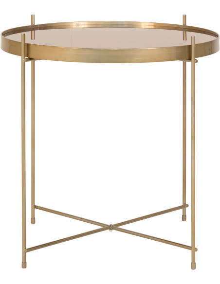 Table d'appoint moderne Ronde Métal Doré Effet laiton Verre Venezia - 1