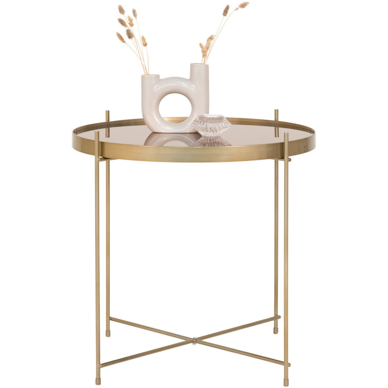 Table d'appoint moderne Ronde Métal Doré Effet laiton Verre Venezia - 3