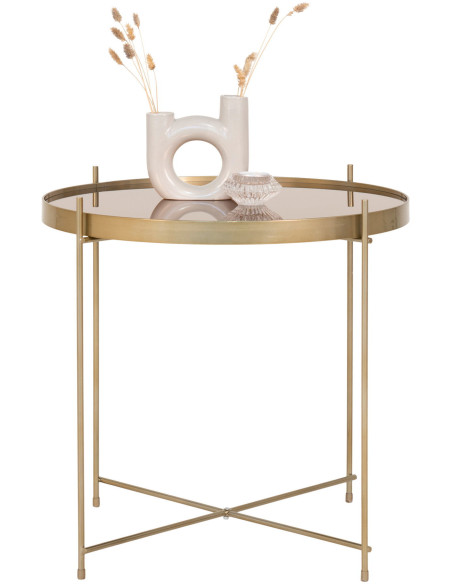 Table d'appoint moderne Ronde Métal Doré Effet laiton Verre Venezia - 3