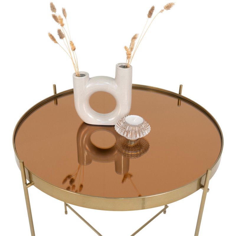Table d'appoint moderne Ronde Métal Doré Effet laiton Verre Venezia - 4