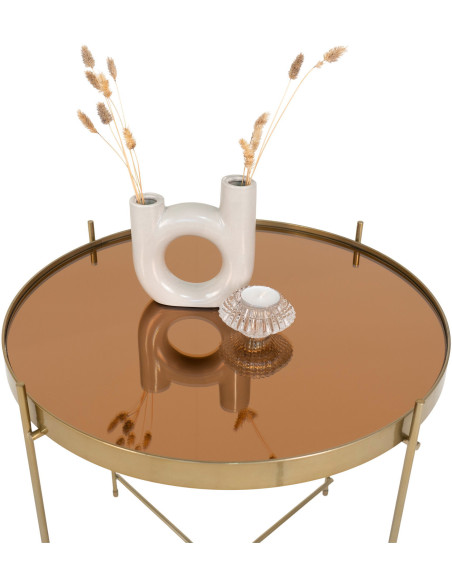 Table d'appoint moderne Ronde Métal Doré Effet laiton Verre Venezia - 4