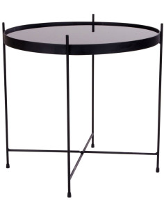Table d'appoint moderne Ronde Métal Noir Verre Venezia - 1
