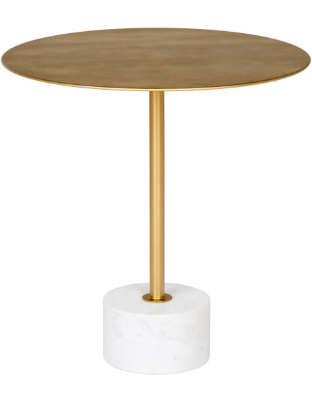 Table d'appoint moderne chic Ronde Métal Doré Effet laiton Marbre Blanc Lecco - 1
