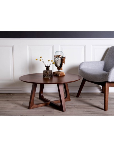 Table basse moderne Ronde Bois MDF Marron Effet noyer Hellrup - 5