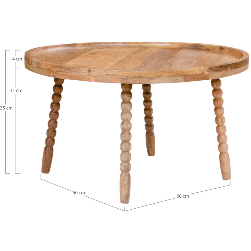 Table basse originale Ronde Bois de manguier Naturel Jammu - 4