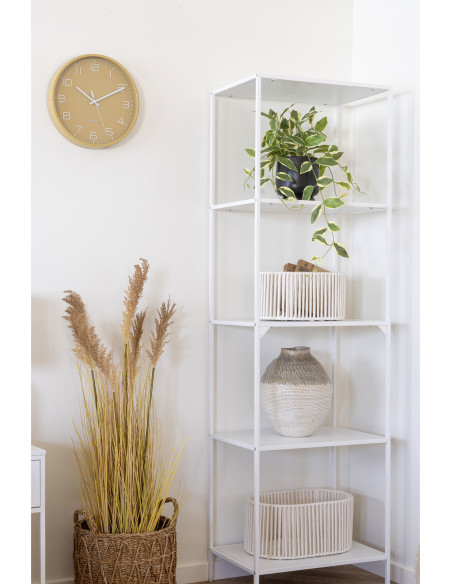 Horloge murale scandinave silencieuse Ronde 30 cm Plastique Ocre Blanc Verre Transparent Rosolini - 2