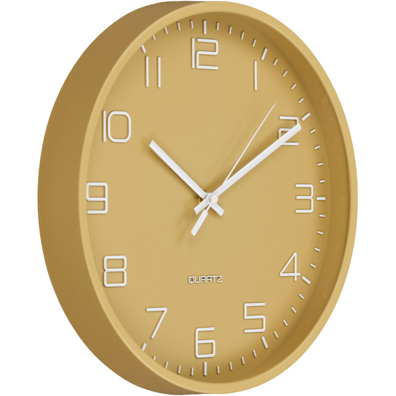 Horloge murale scandinave silencieuse Ronde 30 cm Plastique Ocre Blanc Verre Transparent Rosolini - 3