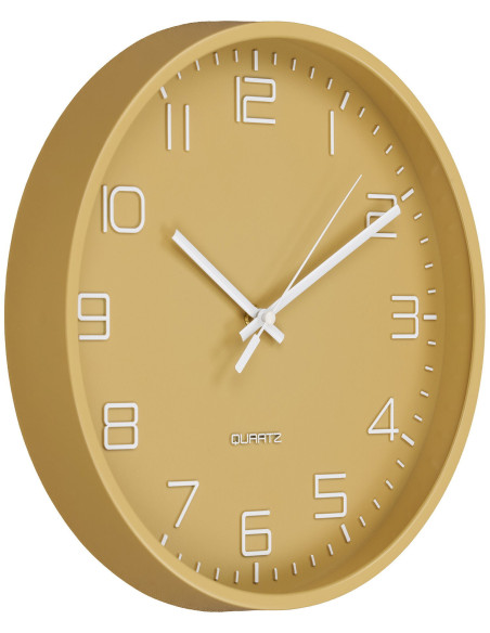 Horloge murale scandinave silencieuse Ronde 30 cm Plastique Ocre Blanc Verre Transparent Rosolini - 3