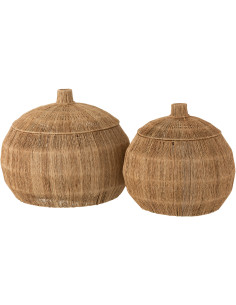 Panier de rangement Boule avec couvercle Dantya en Jute Naturel Métal (Lot de 2) - 1