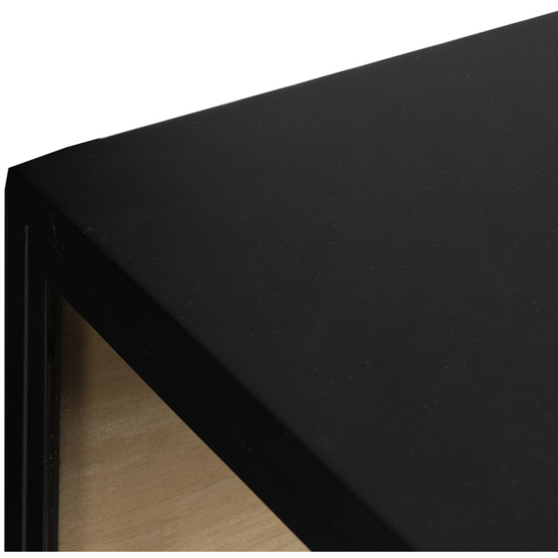 Buffet Vitrine industriel chic Bas 4 portes en Verre Transparent Métal Noir Bois MDF Naturel Barbate - 4