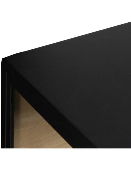 Buffet Vitrine industriel chic Bas 4 portes en Verre Transparent Métal Noir Bois MDF Naturel Barbate - 4