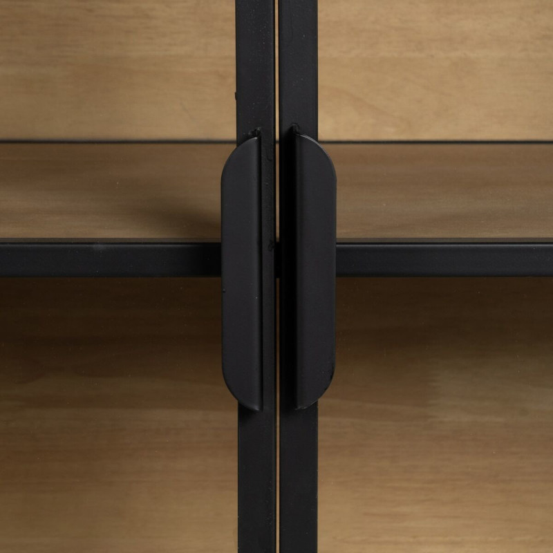 Buffet Vitrine industriel chic Bas 4 portes en Verre Transparent Métal Noir Bois MDF Naturel Barbate - 8
