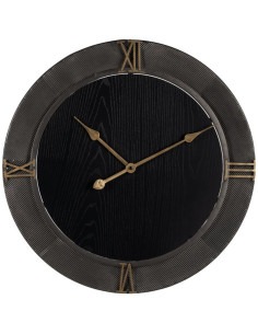 Horloge murale moderne Ronde 60 cm en Métal Bois MDF Noir Doré Alquezar - 1