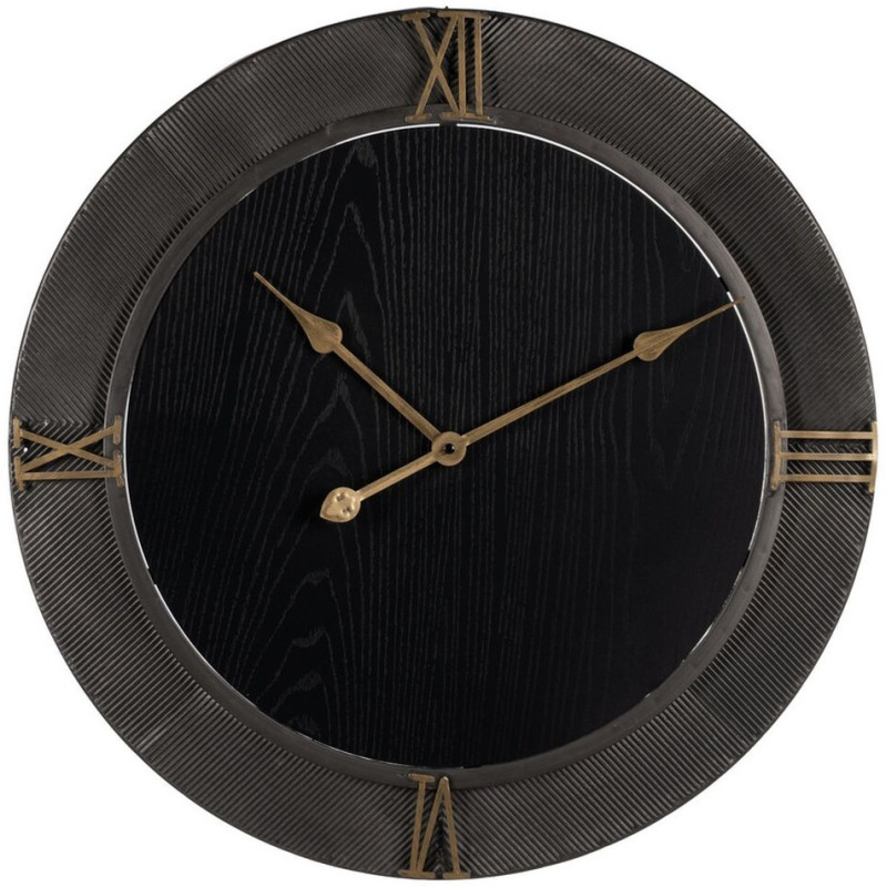 Horloge murale moderne Ronde 60 cm en Métal Bois MDF Noir Doré Alquezar - 1