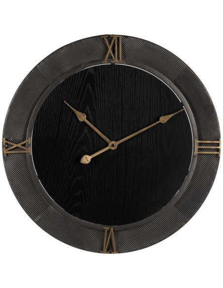 Horloge murale moderne Ronde 60 cm en Métal Bois MDF Noir Doré Alquezar - 1