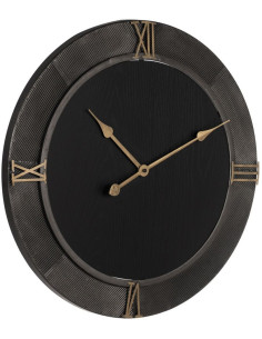 Horloge murale moderne Ronde 60 cm en Métal Bois MDF Noir Doré Alquezar - 2