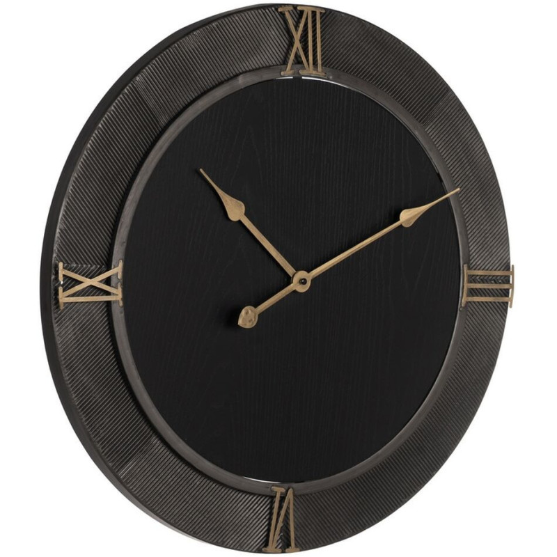 Horloge murale moderne Ronde 60 cm en Métal Bois MDF Noir Doré Alquezar - 2