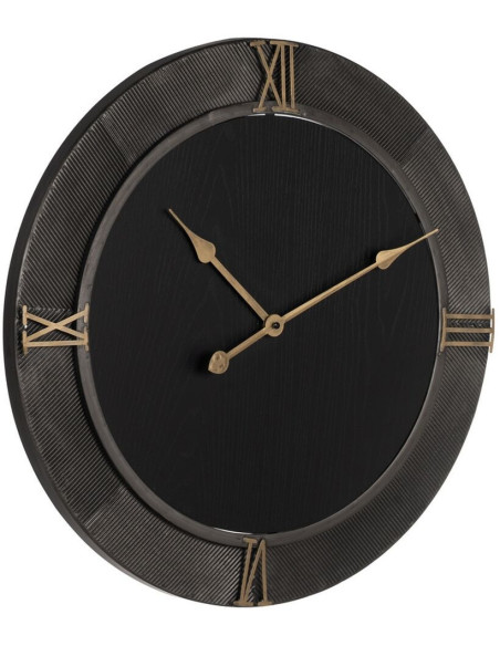 Horloge murale moderne Ronde 60 cm en Métal Bois MDF Noir Doré Alquezar - 2
