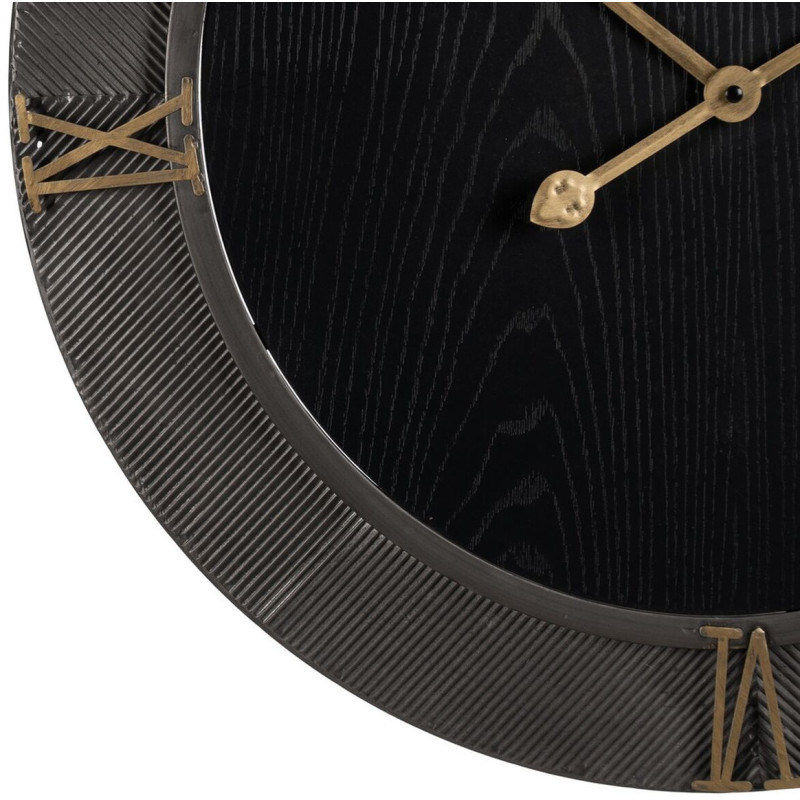 Horloge murale moderne Ronde 60 cm en Métal Bois MDF Noir Doré Alquezar - 5