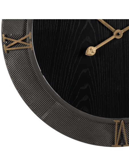 Horloge murale moderne Ronde 60 cm en Métal Bois MDF Noir Doré Alquezar - 5