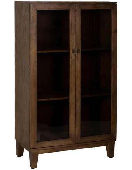 Buffet Vitrine moderne Haut 2 portes en Bois de manguier Marron Verre Transparent Carabana - 1