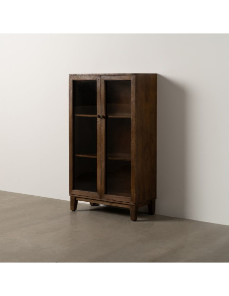 Buffet Vitrine moderne Haut 2 portes en Bois de manguier Marron Verre Transparent Carabana - 2