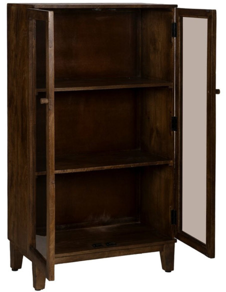 Buffet Vitrine moderne Haut 2 portes en Bois de manguier Marron Verre Transparent Carabana - 3