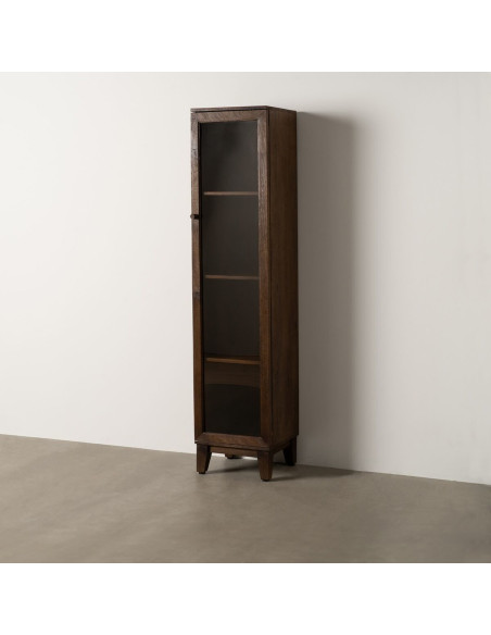 Buffet Vitrine moderne Haut 1 porte en Bois de manguier Marron Verre Transparent Carabana - 8