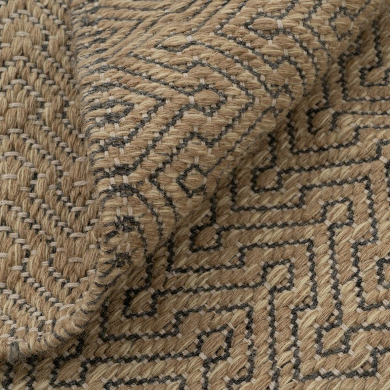 Grand Tapis bohème chic Rectangulaire 160x240 en Jute Naturel Laine Coton Noir Tressé Herrera - 2