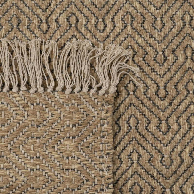 Grand Tapis bohème chic Rectangulaire 160x240 en Jute Naturel Laine Coton Noir Tressé Herrera - 5