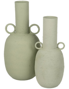 Grand Vase moderne 2 anses Amphore Hauteur 53 cm en Métal Vert Sauge Falces - 2