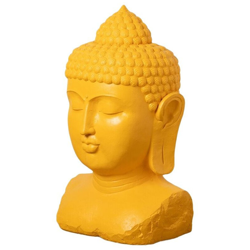 Grande Statue de jardin Tête de Bouddha Hauteur 108 cm en Résine de magnésium Jaune Alange - 2