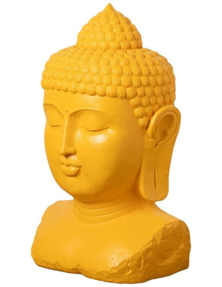 Grande Statue de jardin Tête de Bouddha Hauteur 108 cm en Résine de magnésium Jaune Alange - 2
