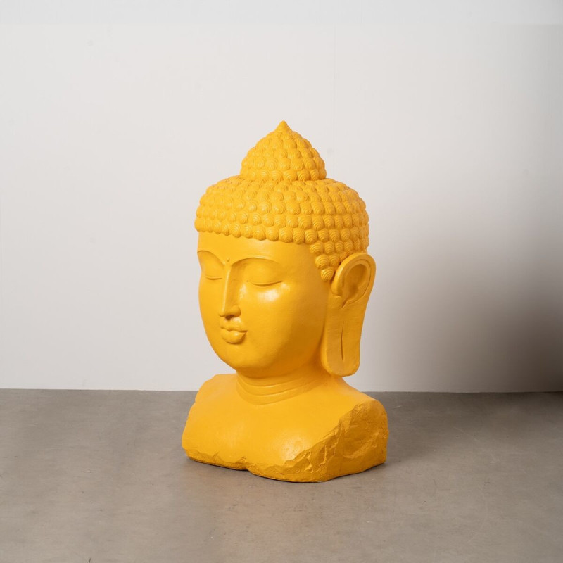 Grande Statue de jardin Tête de Bouddha Hauteur 108 cm en Résine de magnésium Jaune Alange - 3