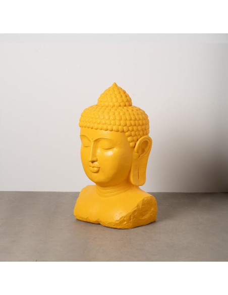 Grande Statue de jardin Tête de Bouddha Hauteur 108 cm en Résine de magnésium Jaune Alange - 3