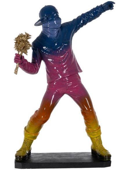 Grande Statue déco street art Lanceur de fleurs Hauteur 66 cm en Résine Bleu Rose Jaune Newart - 1