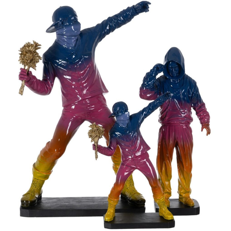 Grande Statue déco street art Lanceur de fleurs Hauteur 66 cm en Résine Bleu Rose Jaune Newart - 2