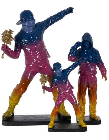 Grande Statue déco street art Lanceur de fleurs Hauteur 66 cm en Résine Bleu Rose Jaune Newart - 2