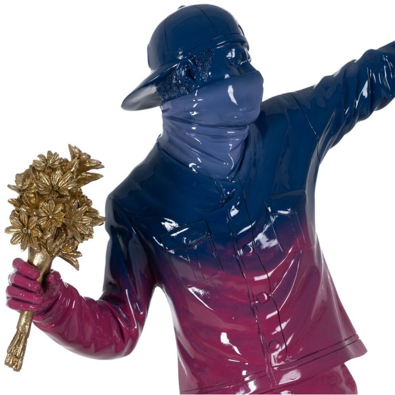 Grande Statue déco street art Lanceur de fleurs Hauteur 66 cm en Résine Bleu Rose Jaune Newart - 3