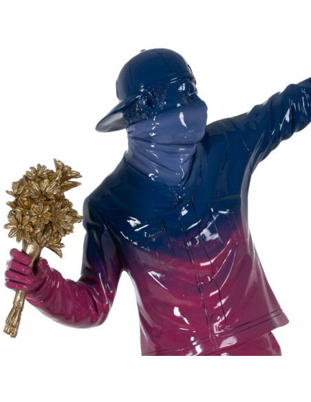 Grande Statue déco street art Lanceur de fleurs Hauteur 66 cm en Résine Bleu Rose Jaune Newart - 3
