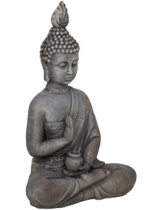 Statuette déco de jardin Bouddha assis Hauteur 56 cm en Fibre de magnésium Gris Vieilli Pego - 1