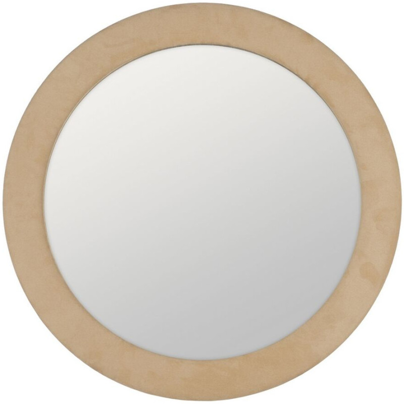 Miroir mural moderne Rond 80x80 en Tissu Beige Bois MDF Aledo - 1